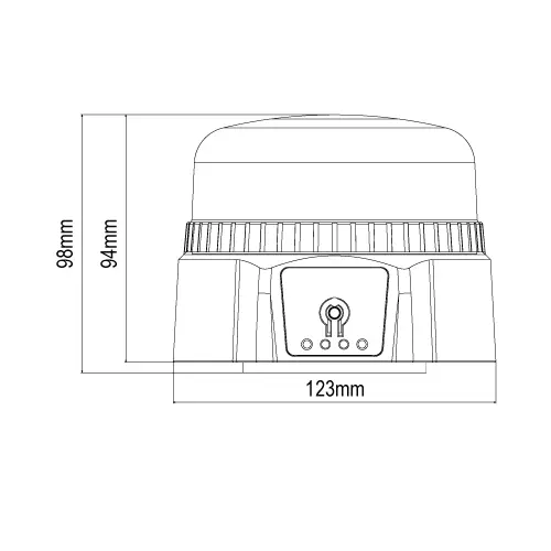 Måltegning af LED advarselsblink 12/24V – Ø123 x H98 mm, magnetisk base, enkelt og dobbelt flash