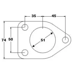 Udstødningsflange til Mitsubishi Ø51 mm med 2 bolthuller til påsvejsning. Perfekt til reparation og samling af udstødningssystemer.