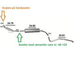 Flexrør til VW Up. Påsvejses katalysator og samles med midterste lydpotte med rørsamler vare nr. 40-125. eller 40-90