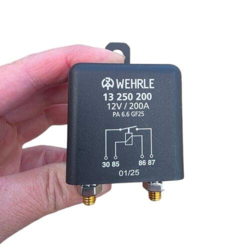 Wehrle Heavy Duty relæ 12V 200A – højtydende batteriafbryder til entreprenørmaskiner.