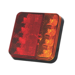 E-godkendt LED baglygte 12V til trailer og landbrugsmaskiner med stoplys, blinklys, baglys og refleks – IP65, 110x110x24 mm