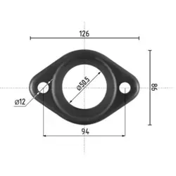 Flange til Opel udstødning.

Hul Ø50.5 mm.

Bolt hul afstand 94 mm