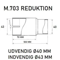 Reduktion til samling af 43 mm udstødningsrør 43/40