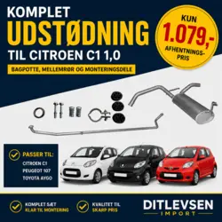Komplet udstødning til Citroen C1 1.0, Peugeot 107 og Toyota Aygo med bagpotte og mellemrør