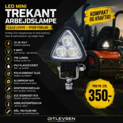 LED mini trekant arbejdslampe til have- og park maskiner