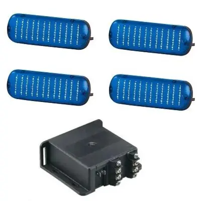 Sirena LED Blitz modul sæt, blå - 4 x Blitz moduler + 1 x styreboks