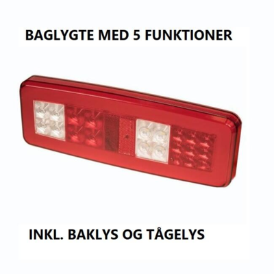 LED baglygte med 5 funktioner - inkl. baklys og tågelys. 7-pol amp stik