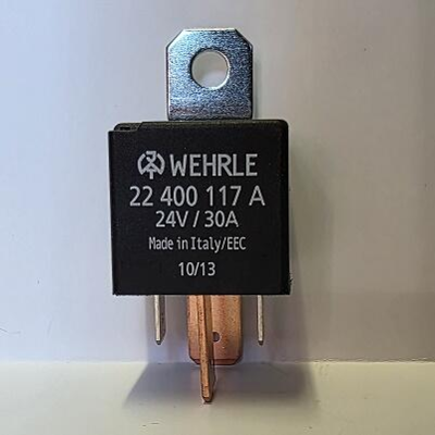 Wehrle 22400117A lukkerelæ 24V 30A med metalbeslag og 4 stikben