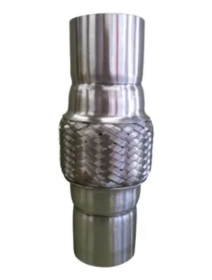 Rustfri flexrør til udstødning, påsvejsede rustfri rør. Indv. diameter 57 mm. Længde flex 100 mm. Total længde 200 mm. Flettet udvendig og indvendig.
