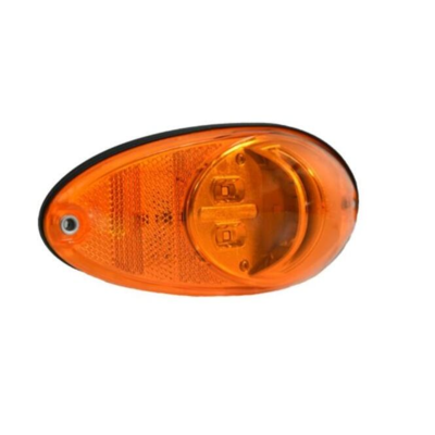 Sideblinklygte til påbygning, kategori 6, med integreret sidemarkeringslygte og refleks, flad model, 3-polet AMP-stik, ECE/EMV-godkendt, IP67, 12/24V.