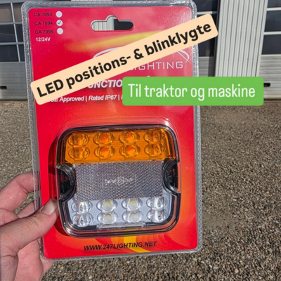 Spar plads og gør dit køretøj mere synligt med vores kompakte LED lygte – kombineret forreste positionslys og blinklys i én enhed. Til traktor og maskine.