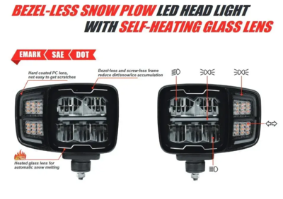 LED forlygte sæt med varme i glasset - Sneplovslygter til traktor