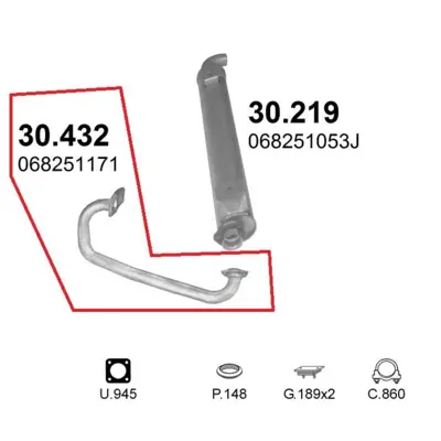 Forrør VW Transporter T3 1.6 Turbo Diesel 69 hk 1989-7/1992 
Udstødningsrør Polmo 30.432
Passer til 4x2 og 4x4 syncro
Reference: 068251171