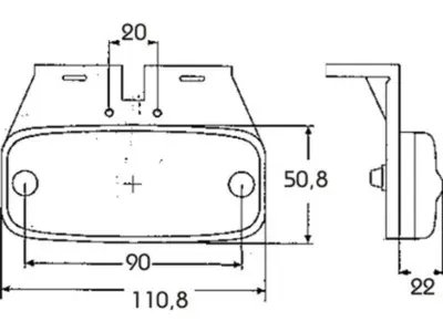 LED sidemarkering 10-30V gul med 90 grader beslag. PROPLAST vare nr. 40120021